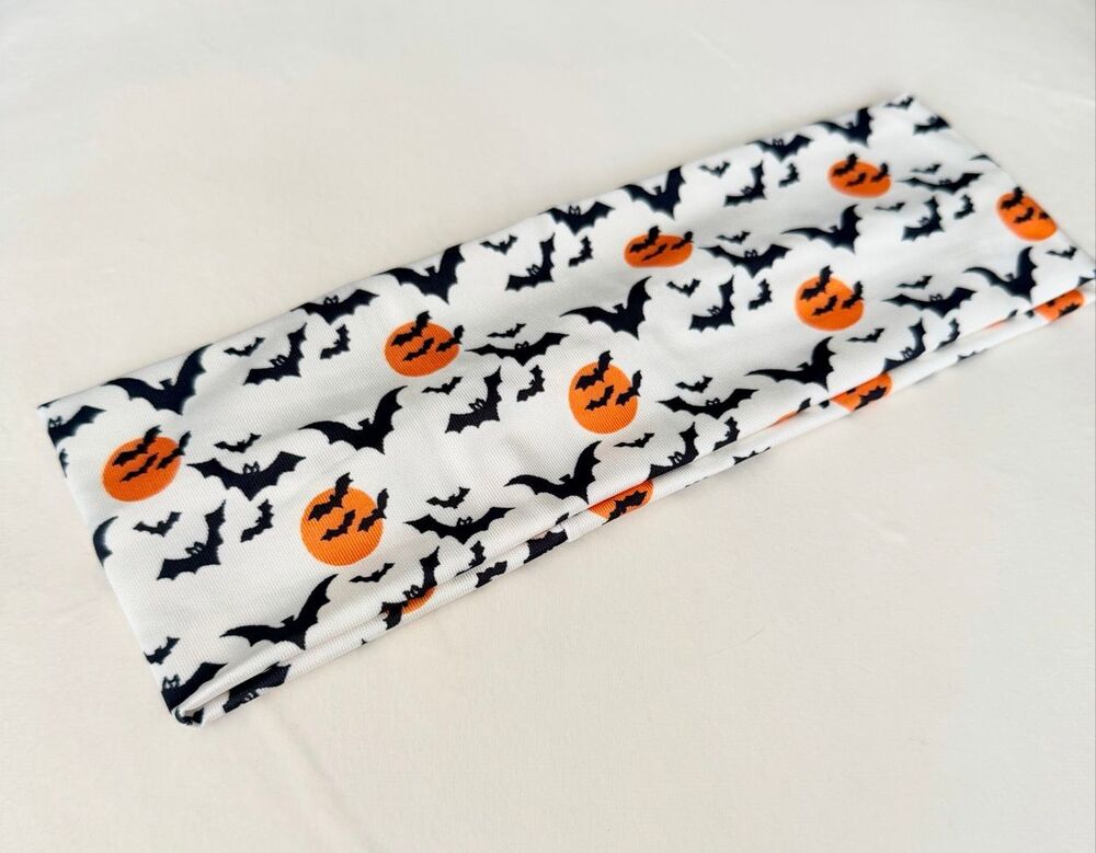 Halloween BATS AND MOON white, orange, and black fall work out/ fashion headband